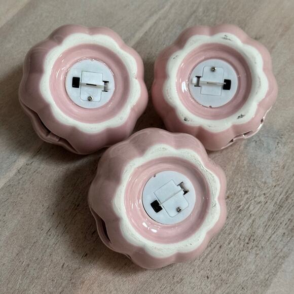 Set Of 3 Martha Stewart Pink Ceramic Led Light Up Jack O Lantern Pumpkins New - Picture 15 of 16